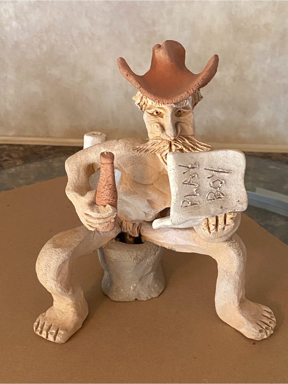 Handcrafted Ceramic Cowboy Sculpture by Tom Schoolcraft Vintage Folk Art - Picture 2 of 8